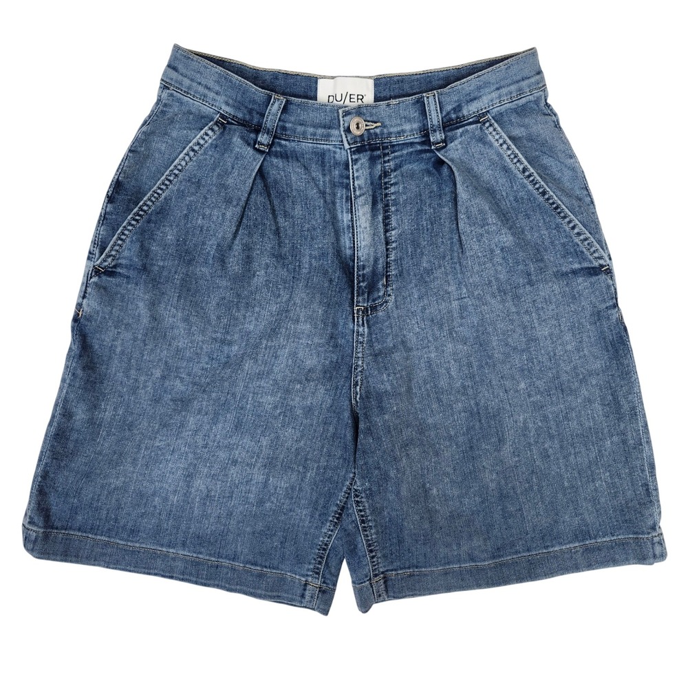 NWT DUER Denim Performance Lite Pleated Stretch Shorts Blue Coolmax W26 In 9